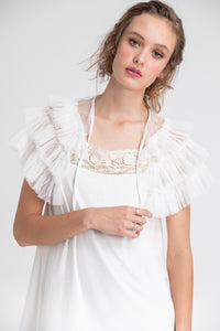 Tulle Ruffled Collar. White