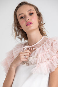 Tulle Ruffled Collar. White