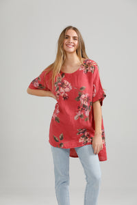 Contessa Linen Floral top . Watermelon