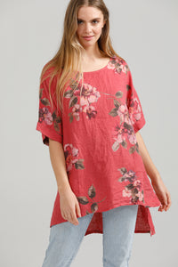 Contessa Linen Floral top . Watermelon