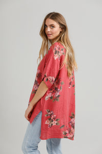 Contessa Linen Floral top . Watermelon