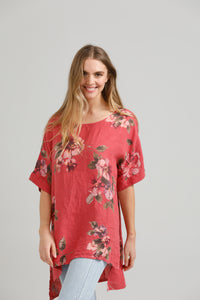 Contessa Linen Floral top . Watermelon