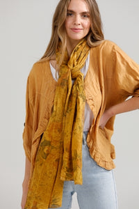 Floral cotton scarf. Mustard.