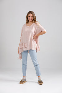 Sorrento linen top.. Pale Pink