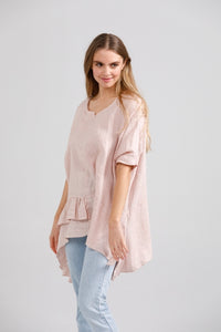 Sorrento linen top.. Pale Pink