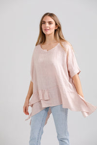 Sorrento linen top.. Pale Pink