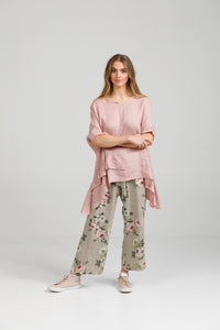 Sorrento linen Top. Rose Pink.