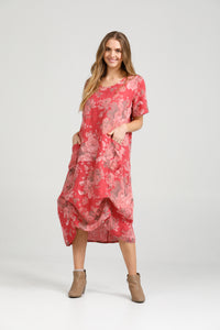 Primavera linen floral dress. Watermelon  Floral