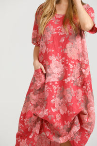 Primavera linen floral dress. Watermelon  Floral