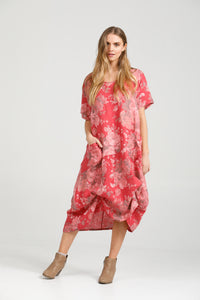 Primavera linen floral dress. Watermelon  Floral