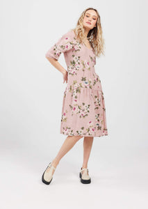 Stella Linen Floral Dress. Antique Rose