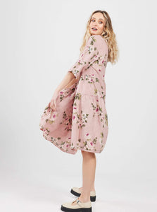 Stella Linen Floral Dress. Antique Rose