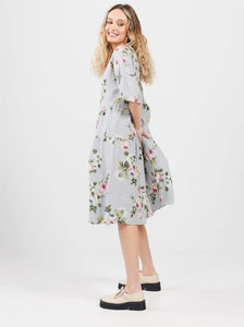 Stella Floral Linen Dress.  Dove Grey