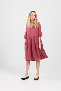 Stella Linen Dress. Berry