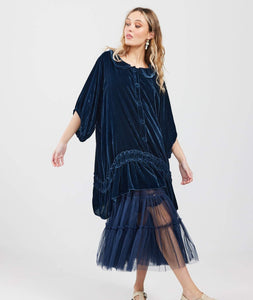 Florentine Velvet Coatdress. Midnight Blue