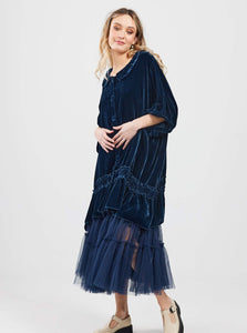 Florentine Velvet Coatdress. Midnight Blue