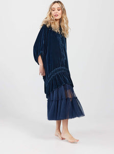 Florentine Velvet Coatdress. Midnight Blue