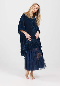 Florentine Velvet Coatdress. Midnight Blue