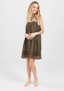 Amelie Lace Edged Slip. Moss