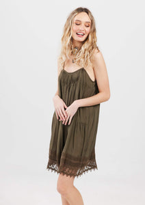 Amelie Lace Edged Slip. Moss