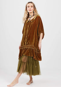 Florentine Velvet Coatdress. Russet Gold.