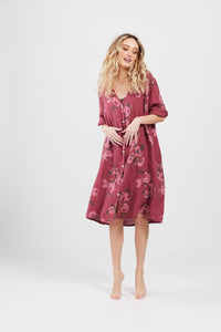 Abigail Floral Linen Coatdress . Bordeaux