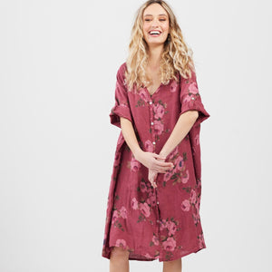 Abigail Floral Linen Coatdress . Bordeaux