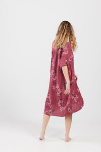 Abigail Floral Linen Coatdress . Bordeaux