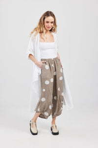 LuLu Linen pants. Taupe Polka dot.