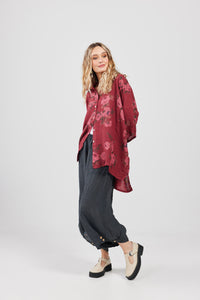 Teddie Floral linen shirt. Berry