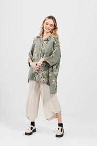 Teddie Floral linen shirt. Khaki