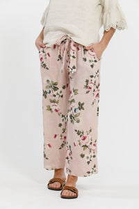 Eva floral linen pants. Pale Pink