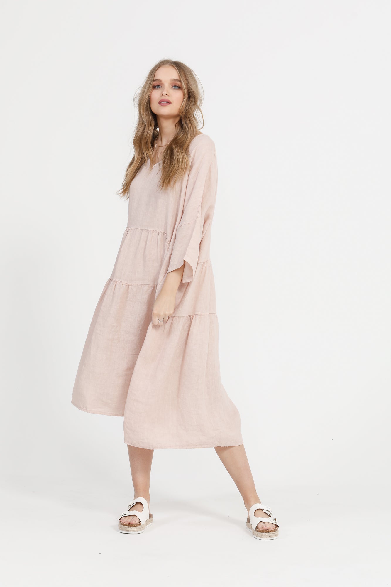 Pale pink 2025 linen dress