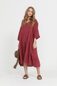 Stella linen dress. Indian Red