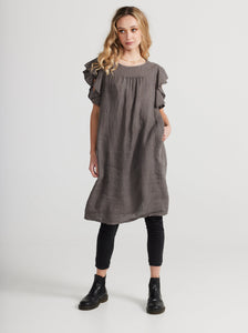 Poppy linen dress. Charcoal