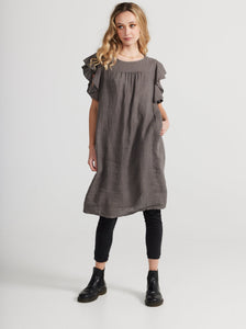 Poppy Linen dress with Ruffled sleeves