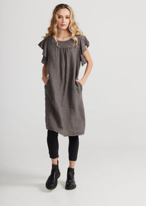 Poppy Linen dress with Ruffled sleeves