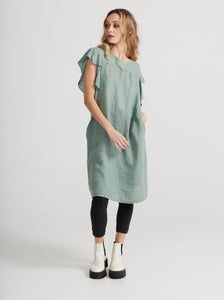 Poppy Linen dress with Ruffled sleeves