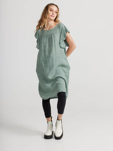 Poppy Linen dress with Ruffled sleeves