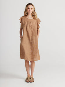 Poppy Linen dress with Ruffled sleeves