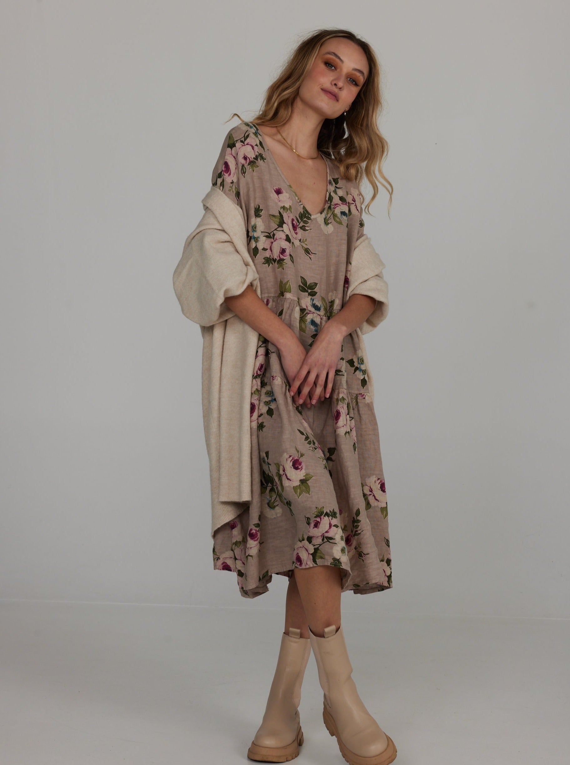 Stella Linen Floral Dress. Seamist – Miss Rose Sister Violet