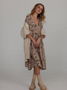 Stella Floral Linen Dress. Seamist Rose