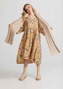 Stella floral linen dress. Caramel