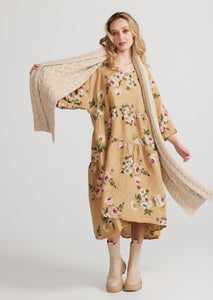 Stella floral linen dress. Caramel