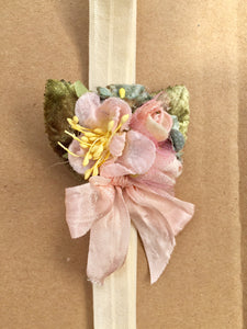 vintage rose posy baby band in cream & pink.