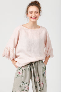 Ellie lace ruffled sleeve top. Pale pink