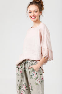 Ellie lace ruffled sleeve top. Pale pink