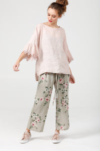 Ellie lace ruffled sleeve top. Pale pink