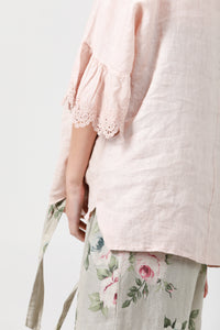 Ellie lace ruffled sleeve top. Pale pink