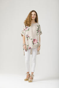 Contessa Linen Floral top. Olive